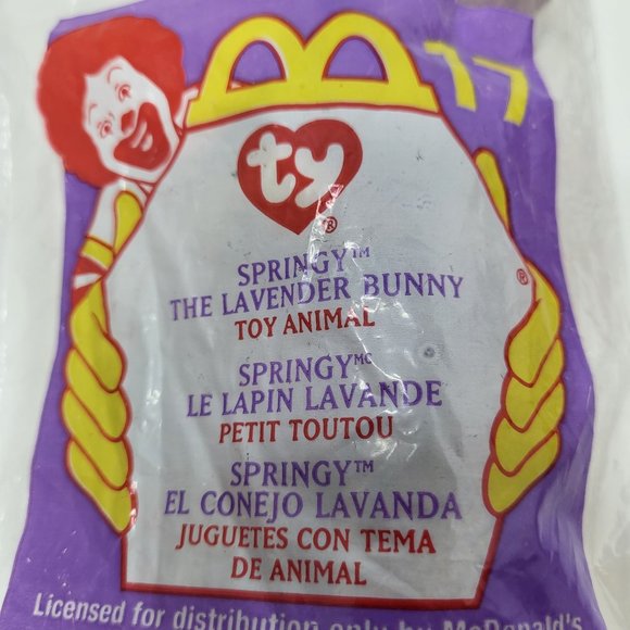 NEW SPRINGY THE LAVENDER BUNNY TY BEANIE BABY #17 2000 McDONALD'S HAPPY MEAL TOY - Picture 2 of 7